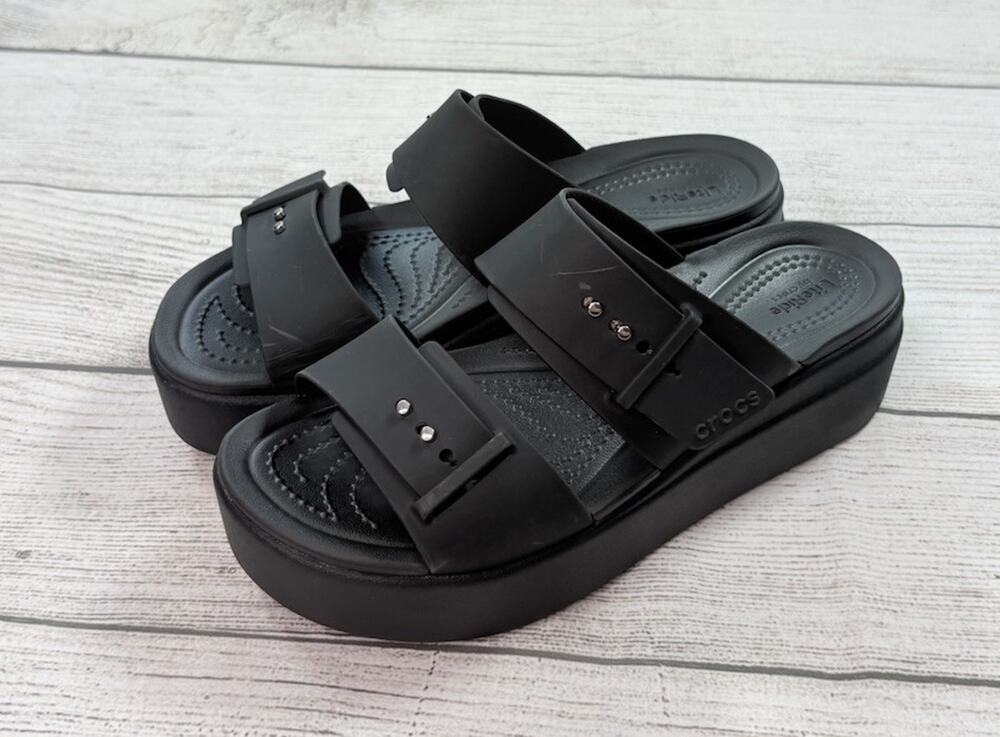 Crocs Women's LiteRide Brooklyn Low Wedge Platform Sandals Black Size 7